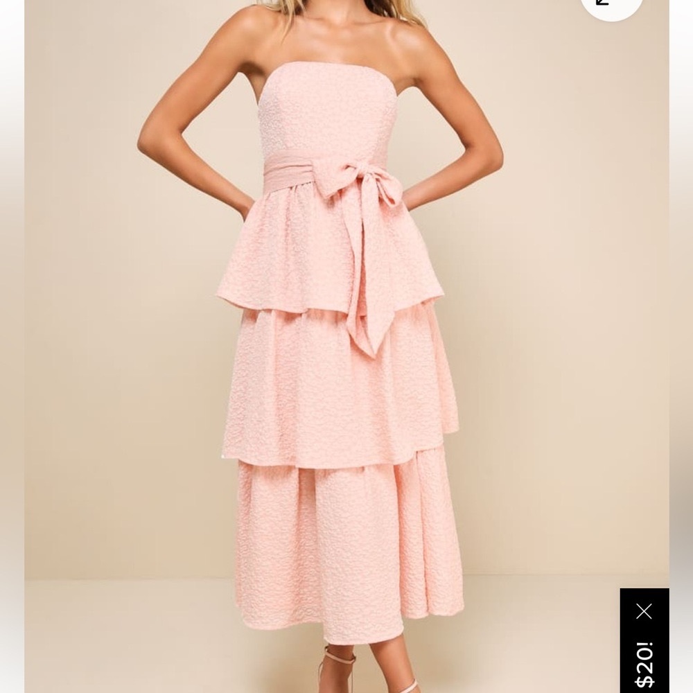 Lulus Truly Marvelous Blush Pink Jacquard Strapless Tiered Midi Dress